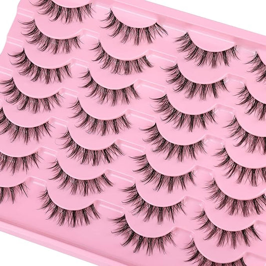 Manga Lashes Clear Band Natural Lashes Wispy Asian 12mm 3D Short Eyelashes D-Curl False Eyelashes Pack by Kiromiro