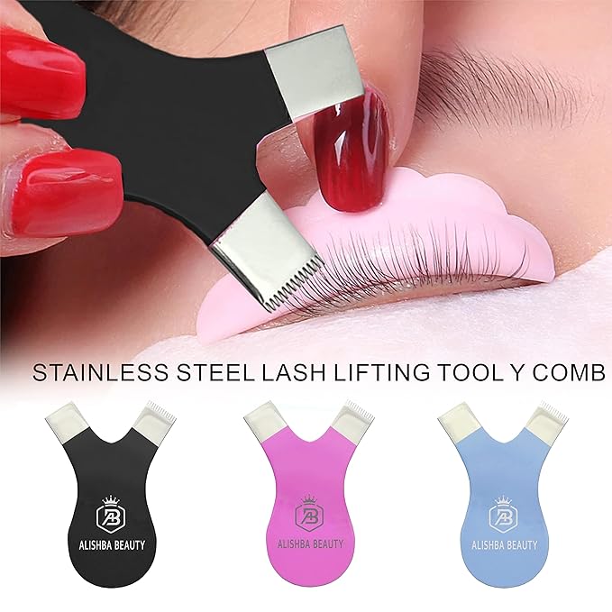 ALISHBA BEAUTY STAINLESS STEEL EASY LIFT Y-COMB SHAPE LASH LIFT BRUSH LASH LIFT PERM TOOL, TINT TOOL, EYELASH LIFT & MAKEUP BEAUTY TOOL FOR LASH GRAFTING YCOMB TOOL (BLACK)