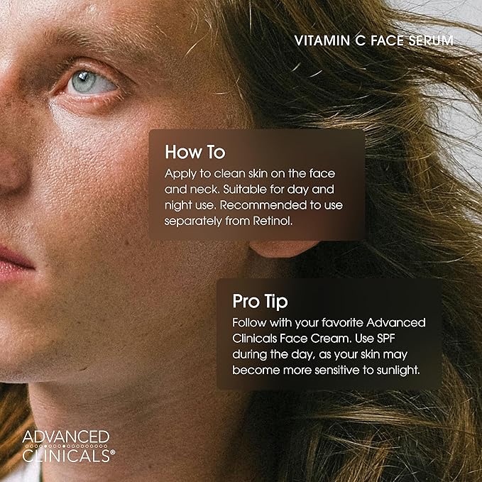 Advanced Clinicals Brightening Vitamin C Serum For Face With Glycolic Acid + Lactic Acid | Vitamin C Eye Serum Face Moisturizer For Improving Look Of Dark Spots & Uneven Complexion, 1.75 Fl Oz