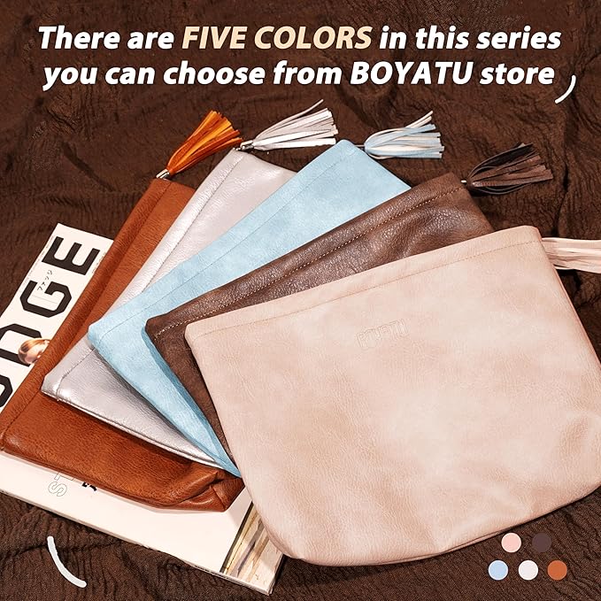 BOYATU Makeup Pouch Small Cosmetic Bag: Cute Pouches for Purse with Tassel - Letter Makeup Bags - Valentine's Day Gifts for Teen Girl (07-Leather Silver)