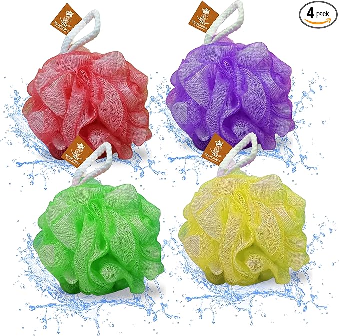 Majestique Bath Shower Loofah Sponge 50g Bath Mesh Pouf Shower Ball Body Scrubber Exfoliating Bath Sponge for Men, Women Unisex - Set of 4
