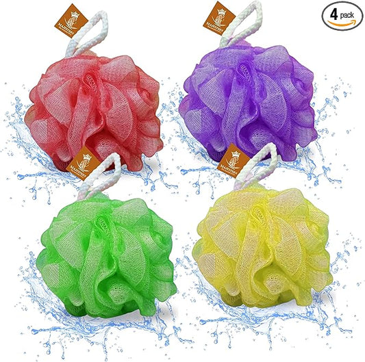 Majestique Bath Shower Loofah Sponge 50g Bath Mesh Pouf Shower Ball Body Scrubber Exfoliating Bath Sponge for Men, Women Unisex - Set of 4