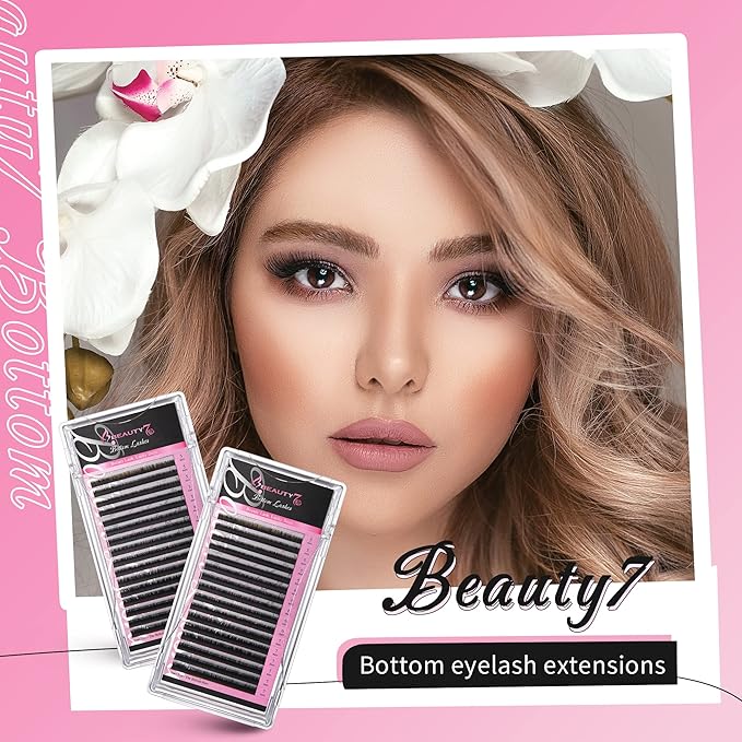 Beauty7 Mixed Volume Under Bottom Lower Individual False Eyelash Extension Tray Matte Synthetic Mink Curl J 0.1mm Thickness 5/6/7mm Length