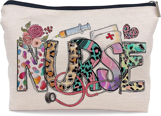 Ayxvt Nurse Pouch, Leopard Cosmetic Bag, Vintage Western Decorative Women's Makeup Zipper Pouch, Travel Toiletry Bag, Appreciation Gifts for Nurses, Women, Girls
