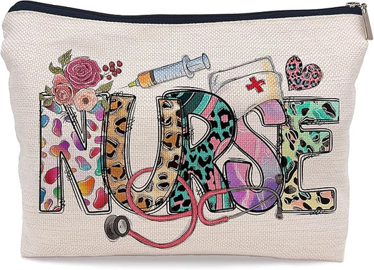 Ayxvt Nurse Pouch, Leopard Cosmetic Bag, Vintage Western Decorative Women's Makeup Zipper Pouch, Travel Toiletry Bag, Appreciation Gifts for Nurses, Women, Girls