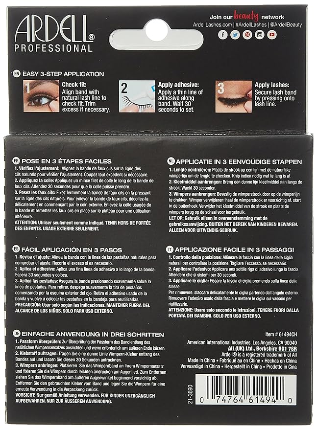 Ardell Demi Wispies False Eyelashes Black, Eye Make-Up Enhancement, Full Volume Strip Lashes - 4 pairs, 2 Pack