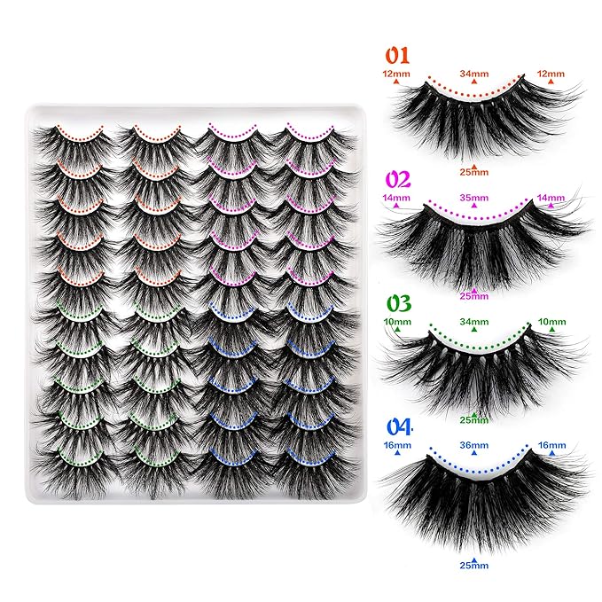 Lanflower 25MM Lashes Dramatic Volumn Eyelashes Wholesale Bulk 20 Pairs 4 Styles