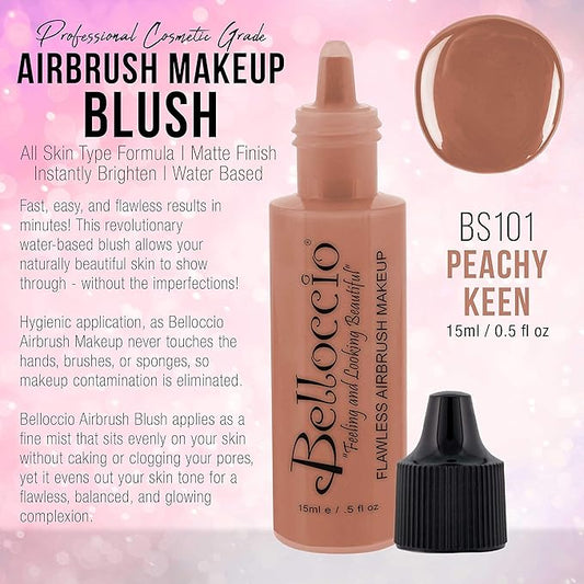 Half Ounce Bottle of Peachy Keen Blush (#BB101) Belloccio's Professional Flawless Airbrush Makeup (Warm your cheeks with peach)
