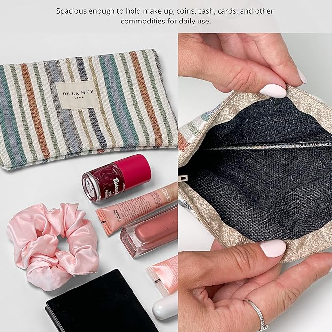 Medium Boho Striped Travel Size Toiletries Makeup Pouch – Travel Cosmetic Bag, Toiletry Organizer & Coin Purse for Women, Perfect Gifts for Her, Boho Makeup Bag, Made in Barcelona