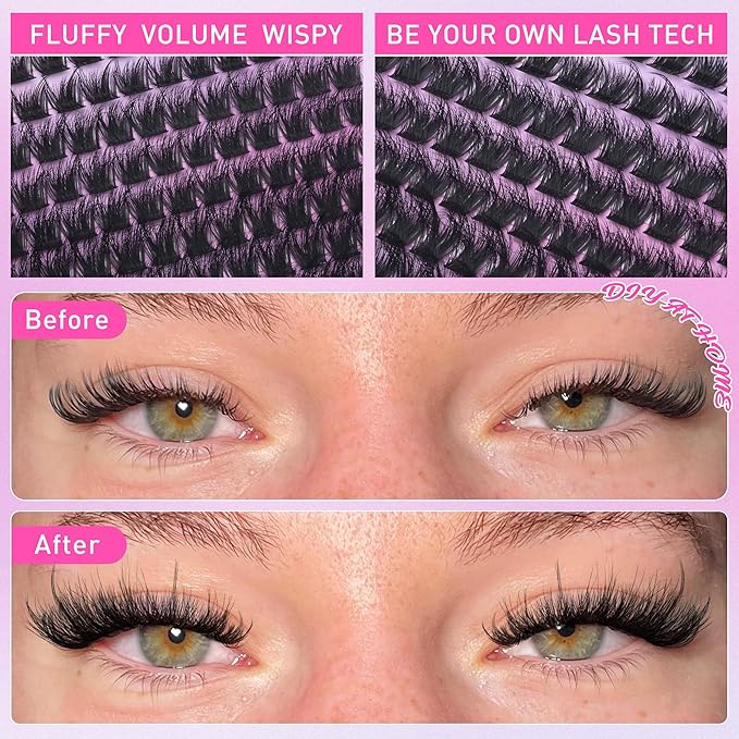 Lash Clusters Kit with Fairy Spikes, Volume Eyelash Clusters Wispy Lash Extension Kit 10-16mm DIY Full Look Cluster Eyelash Extensions Thick Lashes kit Spiky with Lash Cluster Glue by CORUSCATE