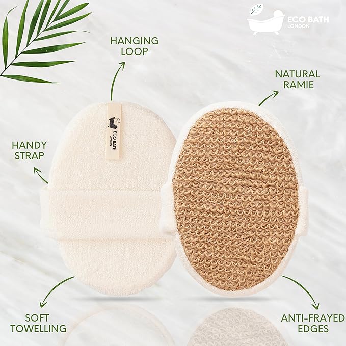 Natural Ramie Bath Scrubber - 100% Natural Exfoliating Body Scrubber for Men and Women, Premium Ramie Bath Sponge for Smooth Skin
