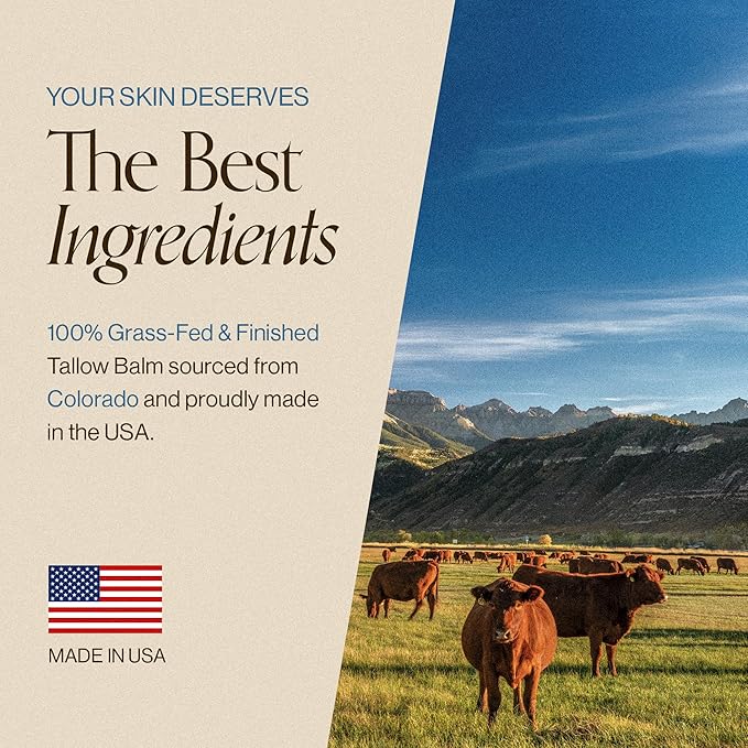 Beef Tallow For Face & Body | Grass Fed & Finished Beef Tallow Balm Infused with Essential Oils (Lavender, Jojoba, Blue Tansy) | Face Moisturizer to Revitalize and Nourish Skin - 2 oz