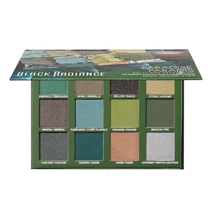 Black Radiance Brilliant Effects Eye Shadow Palette, 12 Intense Ultra Pigmented Powder, Buildable & Blendable Versatile Matte to Shimmer Finishes, Cruelty-Free & Vegan - Paradise