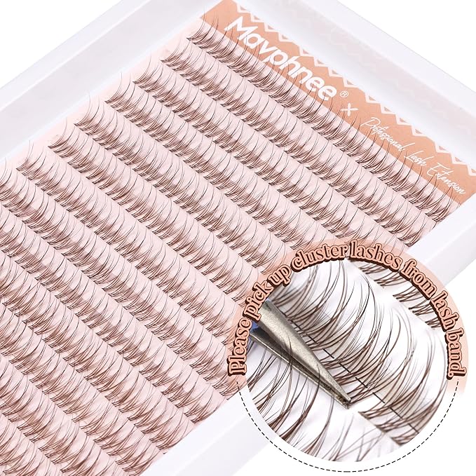Mavphnee Brown Lash Clusters Natural Cluster Eyelash Extensions 10-12MM C-Curly Lash Extension Individuals 168 Pcs DIY Self Application Lash Extension Clusters for Beginners
