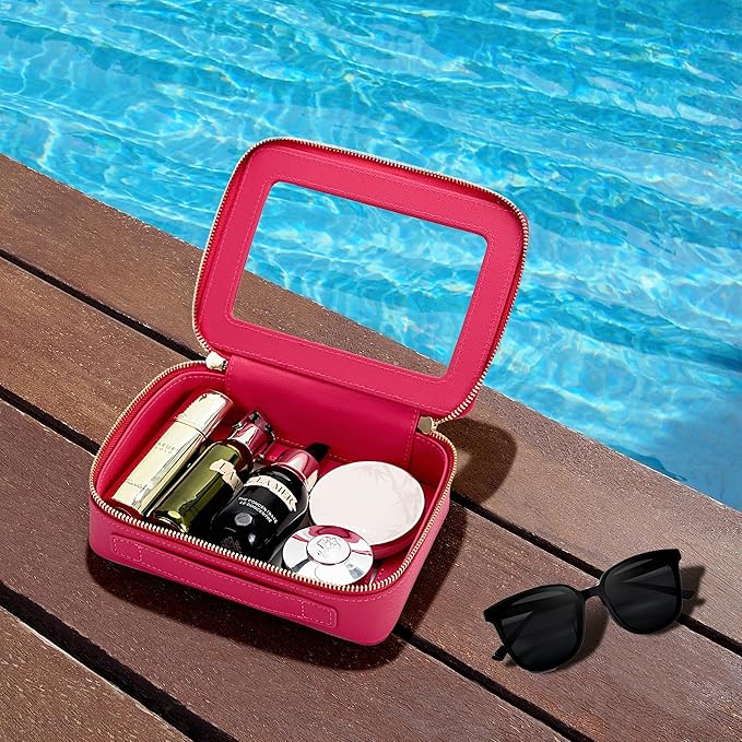 Aveniee Clear Makeup Bag for Women, Cosmetic Case Travel Toiletry Bag, Heavy Duty Makeup Organizer Car Bag for Accessories with Dual Zippers(PitayaPink)