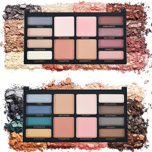 2Pcs Makeup 8-Earth-Color Eyeshadow Palette Velvet Matte and Fine Pearls Combined with 1 Color Powder 2 Blush 1 Micro Coffee Face Highlighter Powder a Combination of Cold and Warm Colors