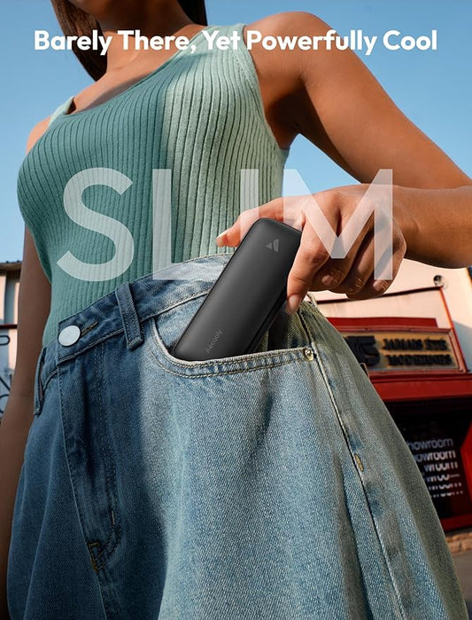 Aecooly Slim Portable Fan, Thin Handheld Fan, USB Rechargeable Mini Personal [24H Max Cooling Time], Battery Powered Small Foldable Pocket for Travel, Summer, Gifts for Women&Men, Girls -Black