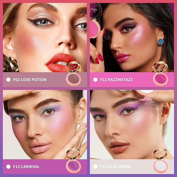 Oulac Holo Highlighter Blush Eyeshadow 2in 1| Intense Subtle Shimmery Blush Creamy Texture| Highlighting Eye Topper| Holographic Color Inner Corner Eye| 4.8g F14 Blue Moon