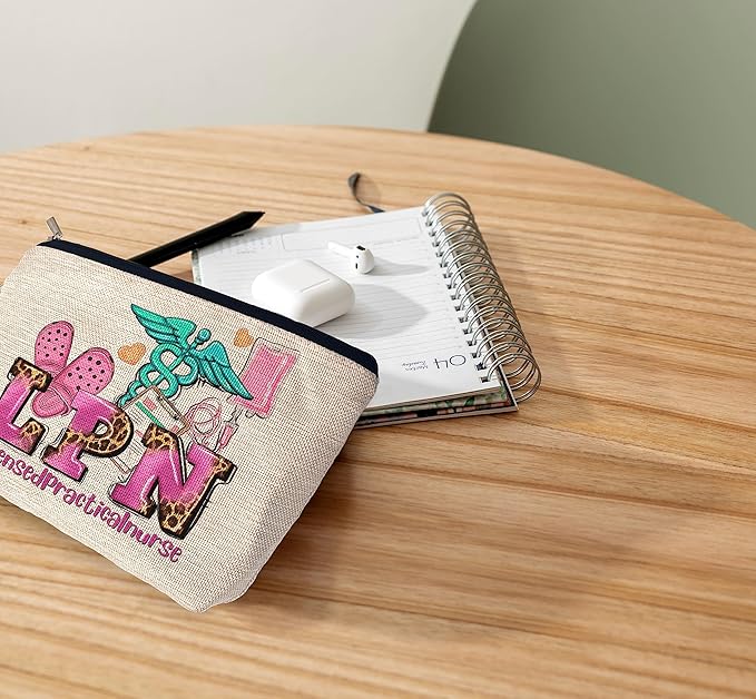 Ayxvt LPN Licensed Practical Nurse Cosmetic Bag,Retro Gorgeous Pink Leopard Clipart Decorative Women's Makeup Bag Zipper Pouch Travel Toiletry,Nurse's Day Nurse Graduation Gifts for Nurse Women Girls