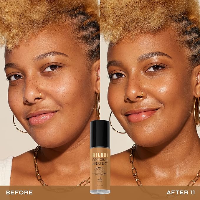 Milani Conceal + Perfect 2-in-1 Foundation + Concealer - Amber (1 Fl. Oz.) Cruelty-Free Liquid Foundation - Cover Under-Eye Circles, Blemishes & Skin Discoloration for a Flawless Complexion