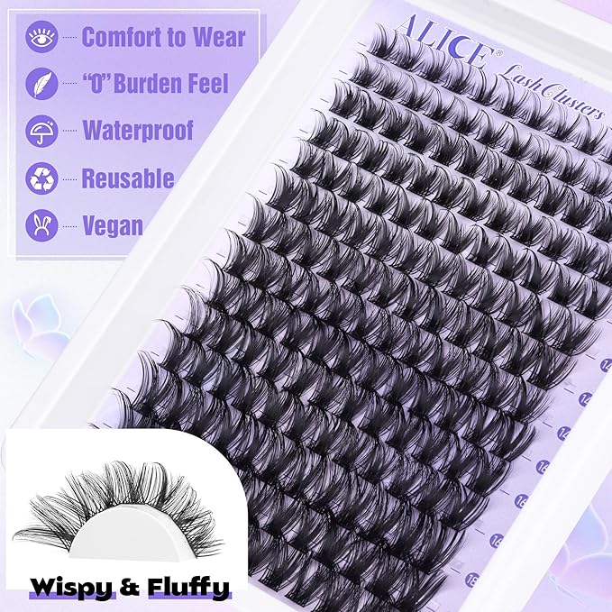 ALICE Lash Clsusters Kit Wispy Cluster Eyelash Extension Kit 168pcs 10-18mm Natural Lash Extension Kit Thin Band Individual Lashes Kit with Lash Glue Bond and Seal DIY at Home