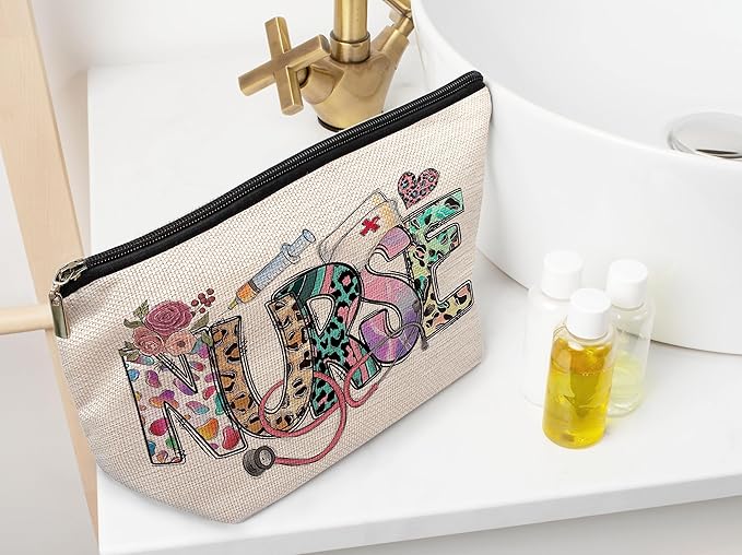 Ayxvt Nurse Pouch, Leopard Cosmetic Bag, Vintage Western Decorative Women's Makeup Zipper Pouch, Travel Toiletry Bag, Appreciation Gifts for Nurses, Women, Girls