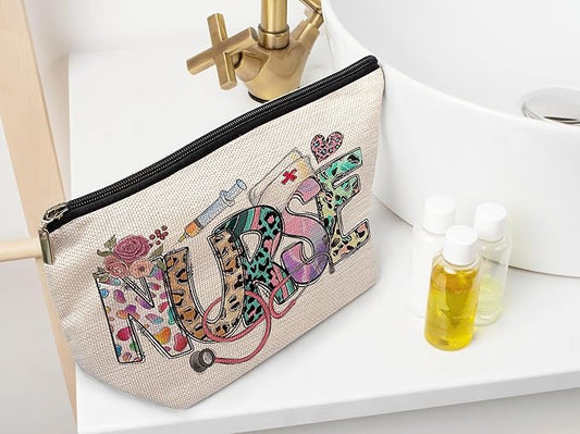 Ayxvt Nurse Pouch, Leopard Cosmetic Bag, Vintage Western Decorative Women's Makeup Zipper Pouch, Travel Toiletry Bag, Appreciation Gifts for Nurses, Women, Girls