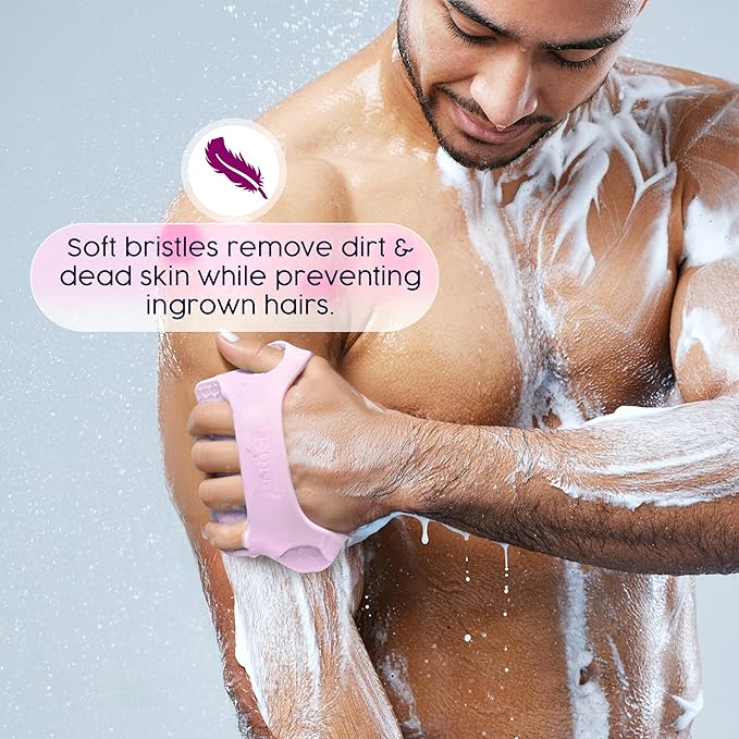 Lintach™ Silicone Body Scrubber – Gentle Exfoliating Body Scrubber – Ergonomic Shower and Bath Brush for Men and Women – Reusable and Food-Grade Silicone Brush for Smooth, Supple Skin, (Purple)