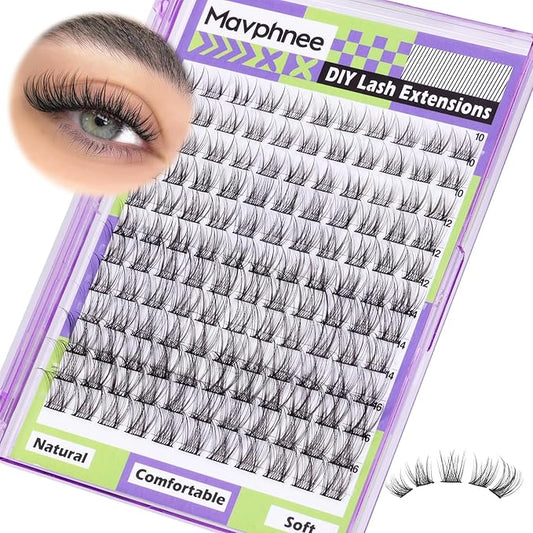 Mavphnee Natural Lash Clusters Wispy Eyelash Extensions C-Curly Lash Extension10-16MM Eyelash Clusters 132 Pcs Lash Individuals DIY at Home
