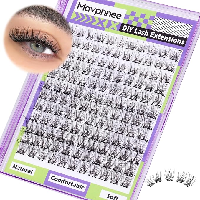 Mavphnee Natural Lash Clusters Wispy Eyelash Extensions C-Curly Lash Extension10-16MM Eyelash Clusters 132 Pcs Lash Individuals DIY at Home