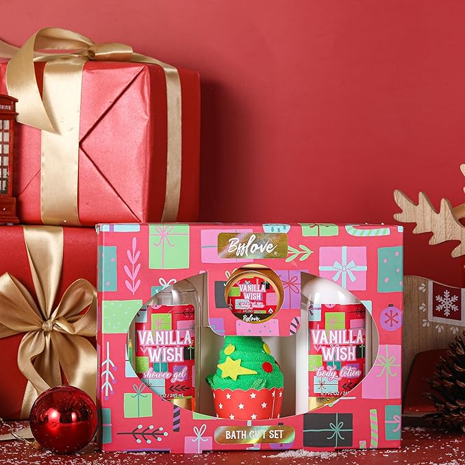 Bath Sets for Women Gift Christmas Bath Set Vanilla Scent Spa Gifts for Women with Body Butter Shower Gel Bath Gifts for Women Christmas Gifts for Women