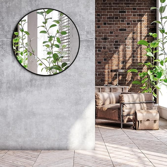 Americanflat 31" Round Mirror - Hanging Mirrors with Aluminum Frame - Modern Mirror for Bathroom, Bedroom, Living Room - Mirrors for Wall Display and Home Decor - Black