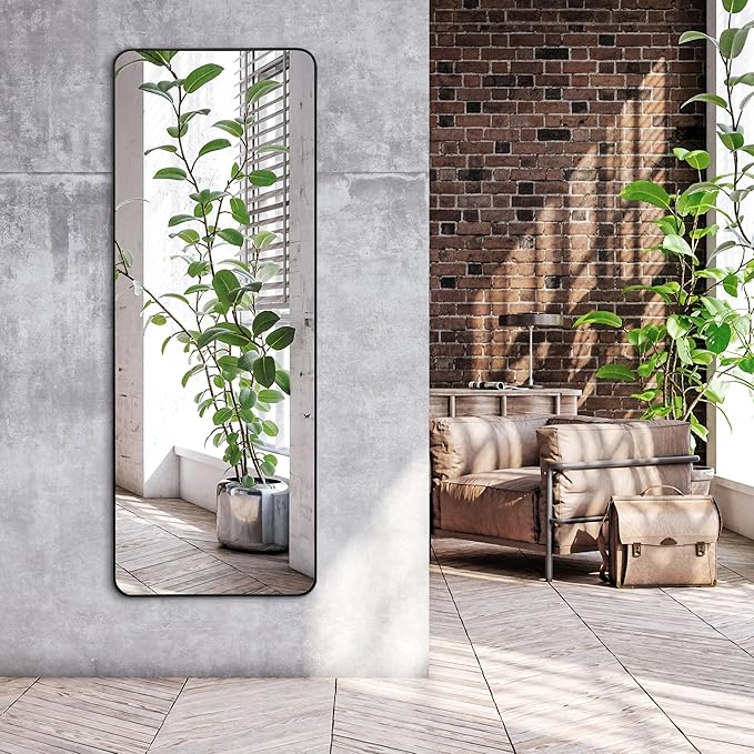 Americanflat 21x58 Full Length Mirror with Stand - Standing Mirrors with Durable Frame - Modern Mirror for Bathroom, Bedroom, Living Room - Mirrors for Wall Display and Home Decor - Black