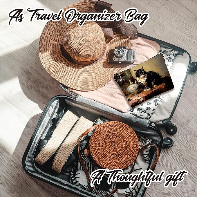 Art Theme Makeup Bag - Sloppy Cats On The Desk - Drawing Printing Cosmetic Bag, Toiletry Bag Gift For Girls, Teen, Personal Care & Accessories - A09