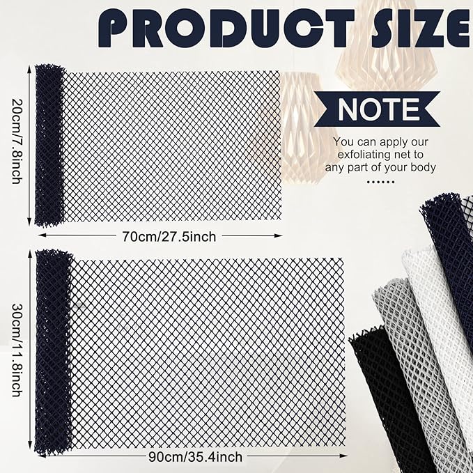 4 Pieces African Net Bath Net Sponge Body Exfoliating Polyester Cleaning Shower Body Scrubber Back Scrubber Exfoliating Wash Bath Cloth for Daily Use (Black, Blue, White, Gray,7.8 x 27.6 Inch)
