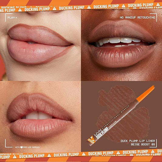 NYX PROFESSIONAL MAKEUP Duck Plump Plumping Lip Liner, Matte Pencil With Up To 10HR Wear, Beige Boost (Beige Brown Lip Liner)