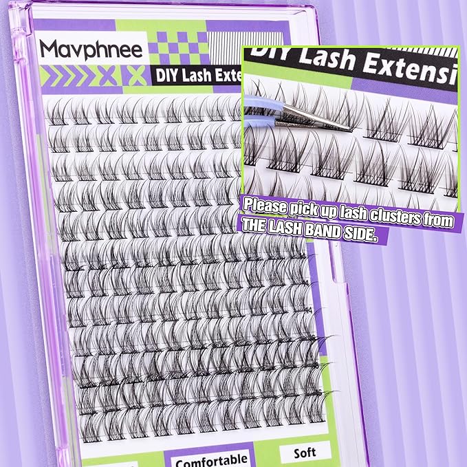 Mavphnee Natural Lash Clusters Wispy Eyelash Extensions C-Curly Lash Extension10-16MM Eyelash Clusters 132 Pcs Lash Individuals DIY at Home