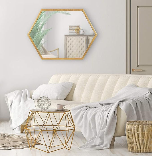 Kate and Laurel Laverty Glam Framed Framed Hexagon Mirror, 22 x 31, Gold, Modern Geometric Wall Decor