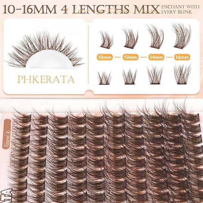 Brown Lash Clusters Wispy Brown Eyelash Clusters Wispy Lashes Clusters Natural C Curvature Cluster Eyelash Extensions 110 Pcs Individual Lashes DIY Cluster Lashes, 10-16 mm