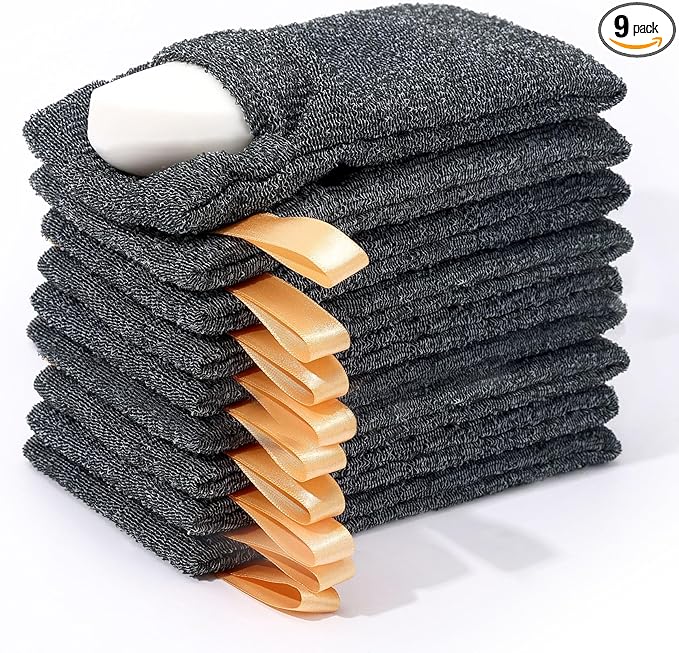 Antimbee 9-Packs Soap Bags, Soap Exfoliating Saver, Body Scrubber Shower Sponge for Shower or Bath, Loofah Sponge Gray Mesh Bar Soap Pouch