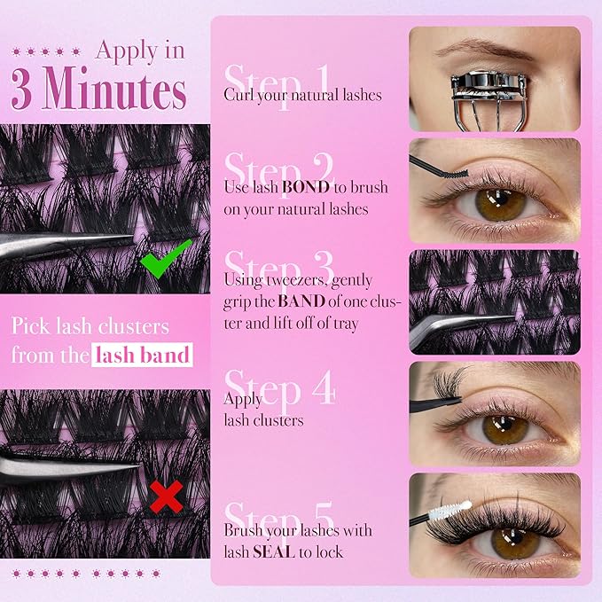 Lash Clusters Kit with Fairy Spikes, Volume Eyelash Clusters Wispy Lash Extension Kit 10-16mm DIY Full Look Cluster Eyelash Extensions Thick Lashes kit Spiky with Lash Cluster Glue by CORUSCATE