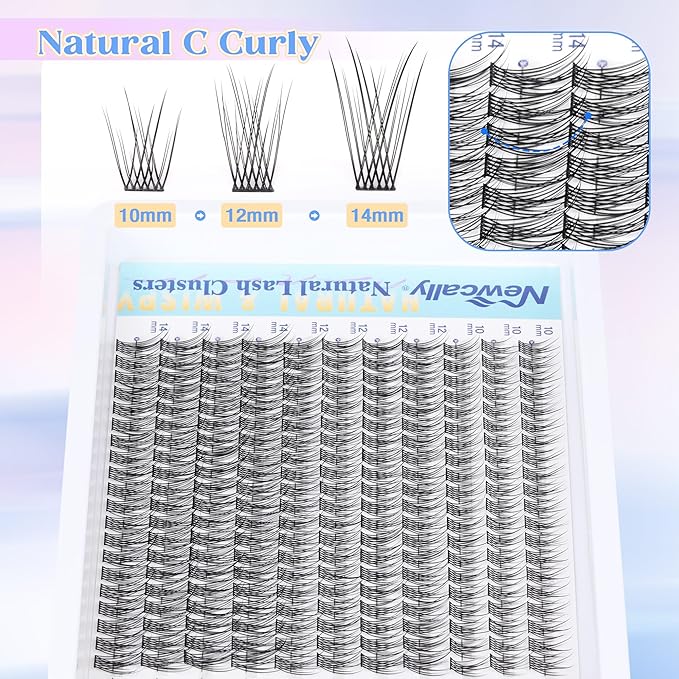 Natural Lash Extension Kit Cluster Lashes Kit Cluster Eyelash Extension Kit 220Pcs C-curly DIY Eyelash Extension Kit Short 10-14MM Individual Lashes Kit with Lash Remover by Newcally