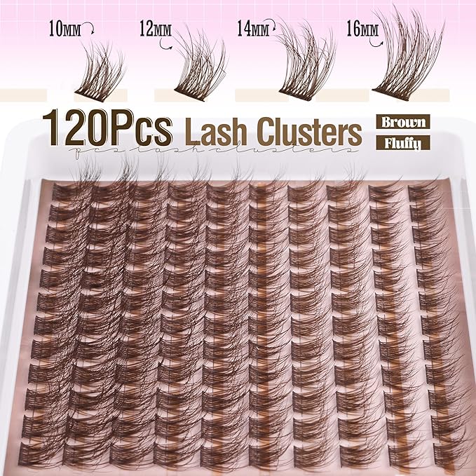 Brown Lash Cluster Kit Dark Brown Eyelash Clusters Gently Fluffy Individual Lashes Kit Natural DIY Lash Extensions Kit Wispy Cluster Eyelash Extensions Kit with Lash Bond and Seal Remover Tweezers