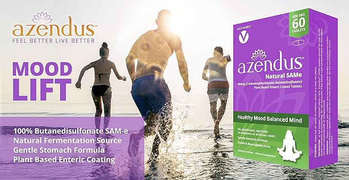 Azendus SAM-e Mood Support 400mg, 60 Count, Same Butanedisulfonate Fiber Enteric Coated Tablets