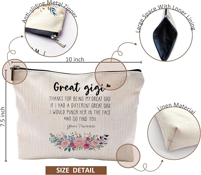Funny Gigi Makeup Bag - Floral Small Cosmetic Bag for Purse, Great Gigi Grandma Mothers Day Gifts