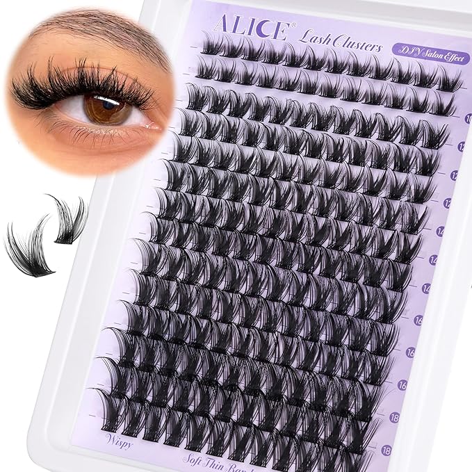 ALICE Lash Clusters Wispy Eyelash Clusters 168pcs 10-18mm Cluster Eyelash Extensions Natural Volume Lash Extensions DIY Individual Lashes Clusters with Soft Thin Band