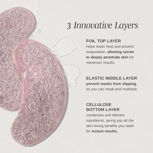 Wander Beauty Baggage Claim - Rose Gold Foil Under Eye Patches For Dark Circles and Puffiness - Under Eye Mask Depuffs & Firms - Brightening Eye Mask for Under Eye Bags (6 Pairs)