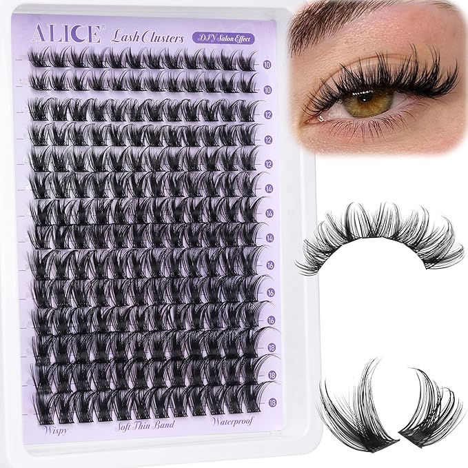 ALICE Lash Clusters Wispy Eyelash Clusters 168pcs 10-18mm Cluster Eyelash Extensions Natural Volume Lash Extensions DIY Individual Lashes Clusters with Soft Thin Band