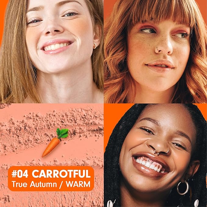 PEACH C Cheerful Blusher - Orange Blush for Cheeks - Korean Makeup Creamy Powder - Fine Pigmented Compact Make Up (04 Carrotful, 0.14 oz)