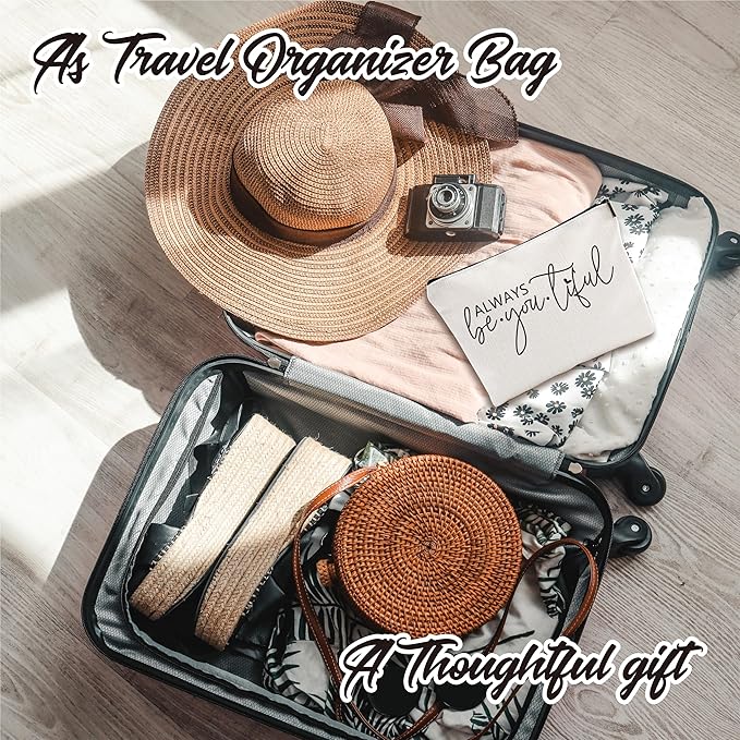 Minimalism Makeup Bag - Always Be-You-Tiful - Positive Quotes Cosmetic Bag, Toiletry Bag Gift For Girls, Teen, Sister, Besties, Personal Care & Accessories - A02